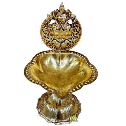 Handcrafted Brass Laxmi Diya for Pooja | Traditional Oil Lamp for Home Temple Decor |Light Weighted Decorative Oil Lamp for Mandir (Yellow, 3.5 Inch)