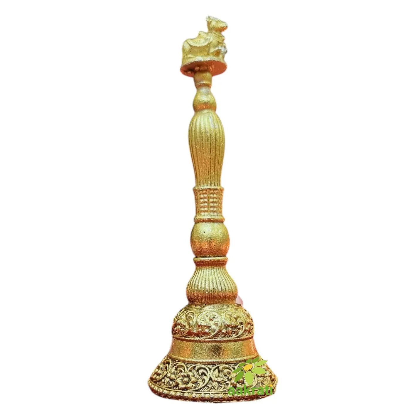 Light Weighted Pure Brass Hand Bell for Temple | Traditional Pooja Ghanti for Home & Mandir | Handcrafted Brass Pooja Bell (Yellow, 4.3 Inch)