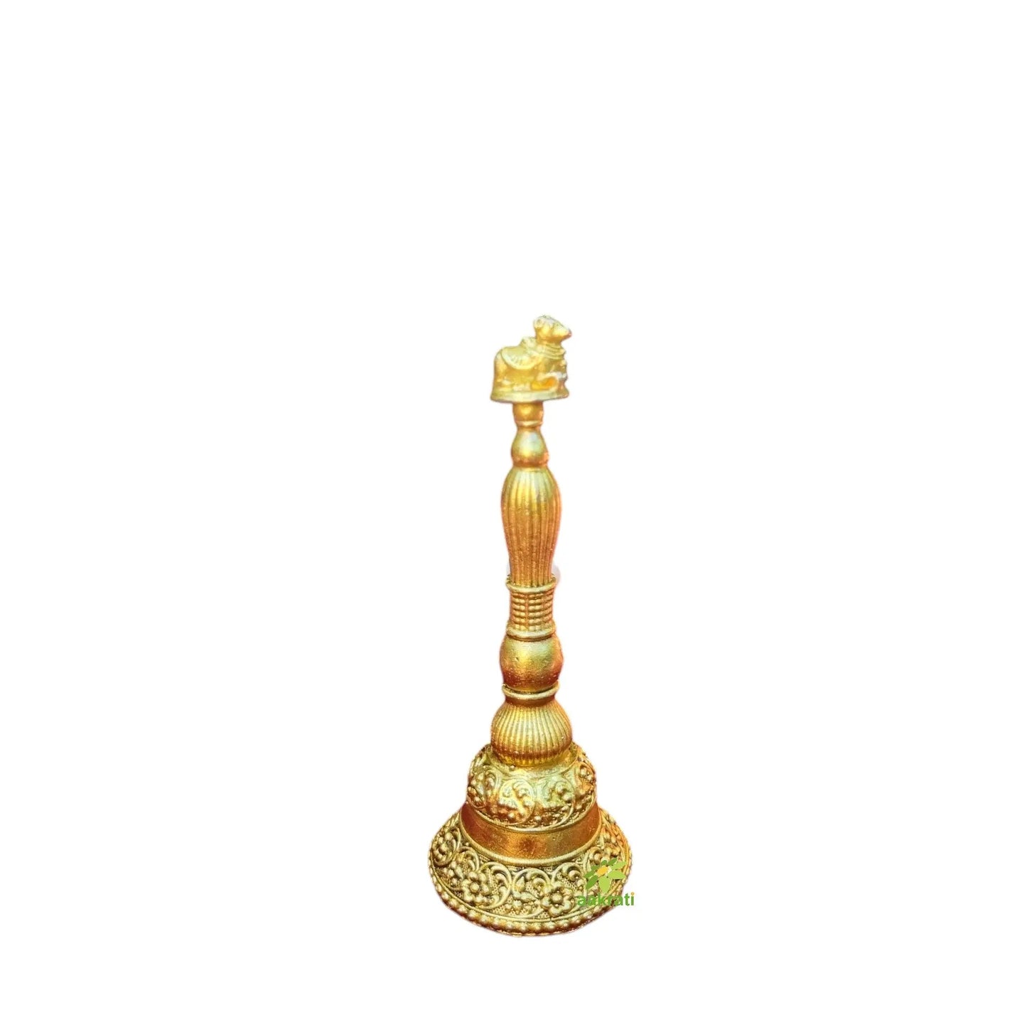 Light Weighted Pure Brass Hand Bell for Temple | Traditional Pooja Ghanti for Home & Mandir | Handcrafted Brass Pooja Bell (Yellow, 4.3 Inch)