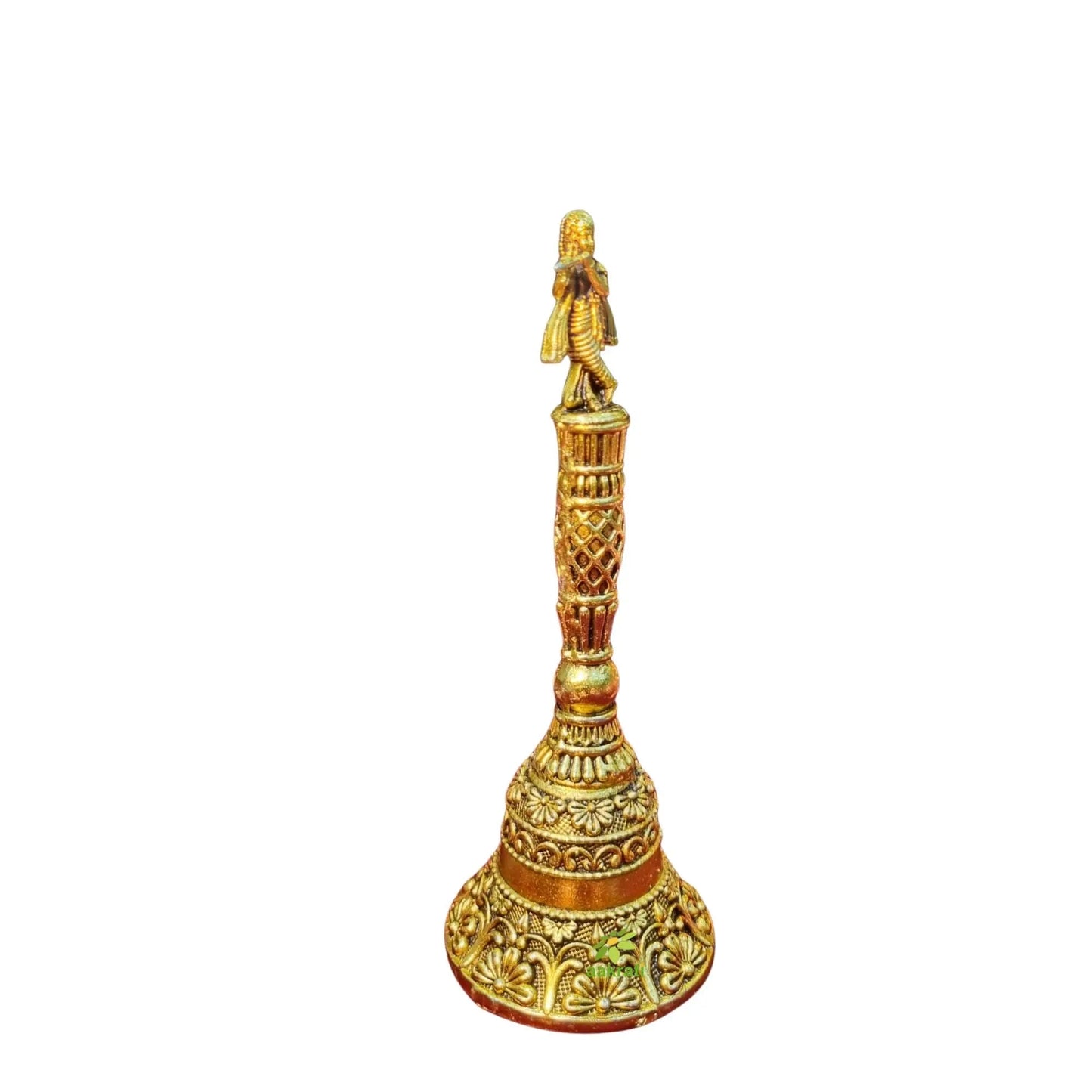 Spiritual Ghanti for Aarti & Rituals |Light Weighted  Brass Hand Ghanti for Pooja | Temple Bell with Clear Sound for Mandir Rituals (Yellow, 5.5 Inch)