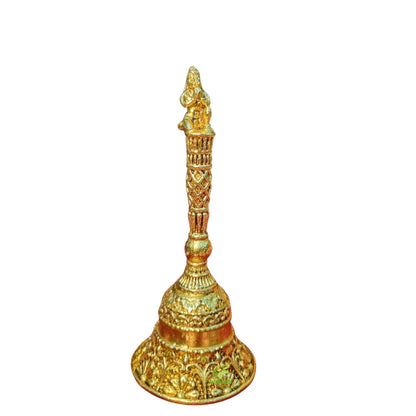 Pure Brass Hand Bell for Temple |Light Weighted  Pooja Ghanti for Aarti & Daily Worship | Brass Aarti Bell with Handle (Yellow, 5.5 Inch)