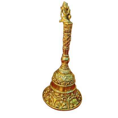 Pure Brass Hand Bell for Temple |Light Weighted  Pooja Ghanti for Aarti & Daily Worship | Brass Aarti Bell with Handle (Yellow, 5.5 Inch)