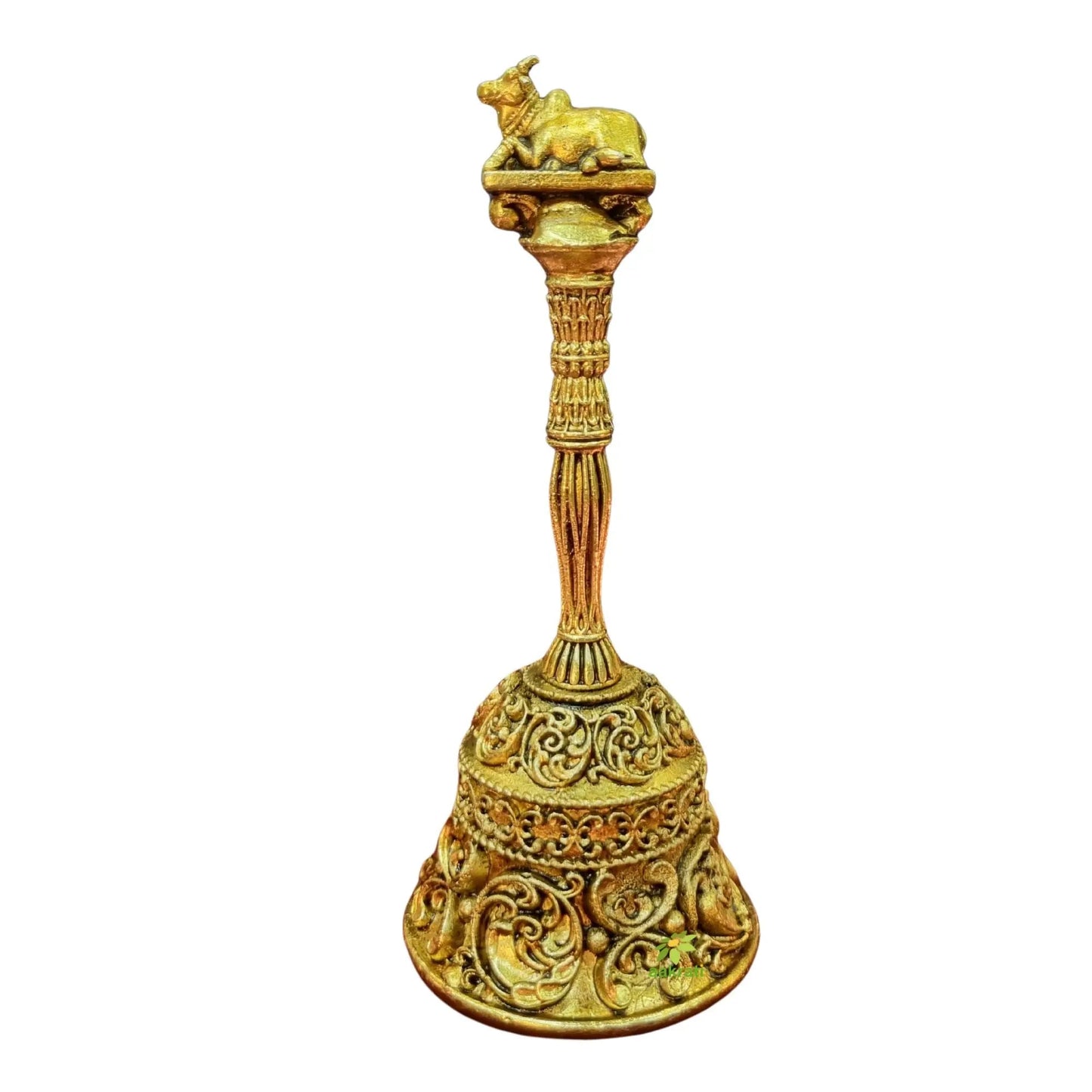 Antique Brass Hand Bell for Puja | Indian Temple Ghanti for Daily Rituals |Light Weighted  Handcrafted Brass Pooja Bell (Yellow, 6 Inch)