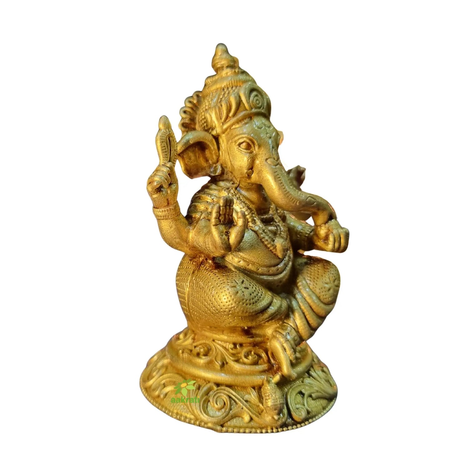 Light Weighted Brass Lord Ganesha Idol for Temple | Ganpati Murti for Festive & Spiritual Use | Ganpati Murti for Festive & Spiritual Use (Yellow, 3.5 Inch)