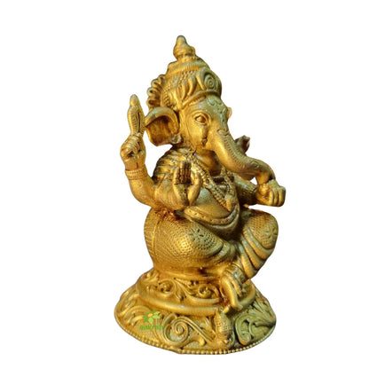 Light Weighted Brass Lord Ganesha Idol for Temple | Ganpati Murti for Festive & Spiritual Use | Ganpati Murti for Festive & Spiritual Use (Yellow, 3.5 Inch)