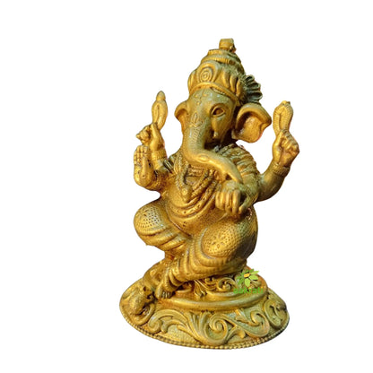 Light Weighted Brass Lord Ganesha Idol for Temple | Ganpati Murti for Festive & Spiritual Use | Ganpati Murti for Festive & Spiritual Use (Yellow, 3.5 Inch)