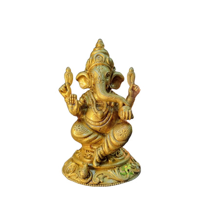 Light Weighted Brass Lord Ganesha Idol for Temple | Ganpati Murti for Festive & Spiritual Use | Ganpati Murti for Festive & Spiritual Use (Yellow, 3.5 Inch)