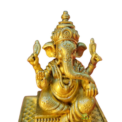 Antique Brass Ganesha Idol for Puja | Hindu God Murti for Mandir Decor | Light Weighted Ganpati Murti for Festive & Spiritual Use (Yellow, 3 Inch)