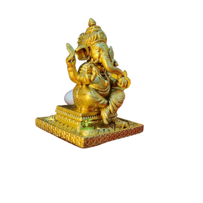 Antique Brass Ganesha Idol for Puja | Hindu God Murti for Mandir Decor | Light Weighted Ganpati Murti for Festive & Spiritual Use (Yellow, 3 Inch)