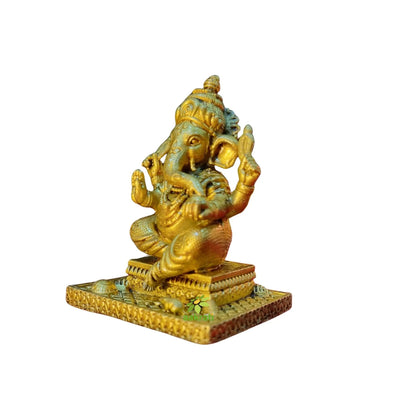 Antique Brass Ganesha Idol for Puja | Hindu God Murti for Mandir Decor | Light Weighted Ganpati Murti for Festive & Spiritual Use (Yellow, 3 Inch)