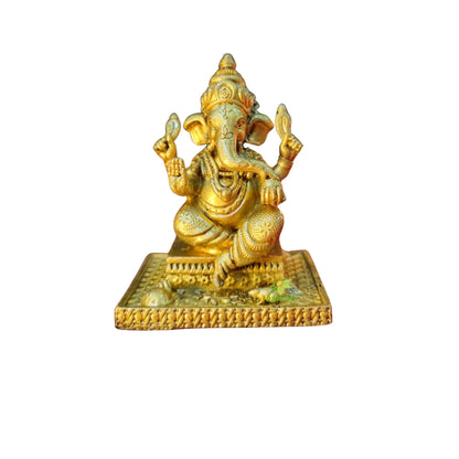 Antique Brass Ganesha Idol for Puja | Hindu God Murti for Mandir Decor | Light Weighted Ganpati Murti for Festive & Spiritual Use (Yellow, 3 Inch)
