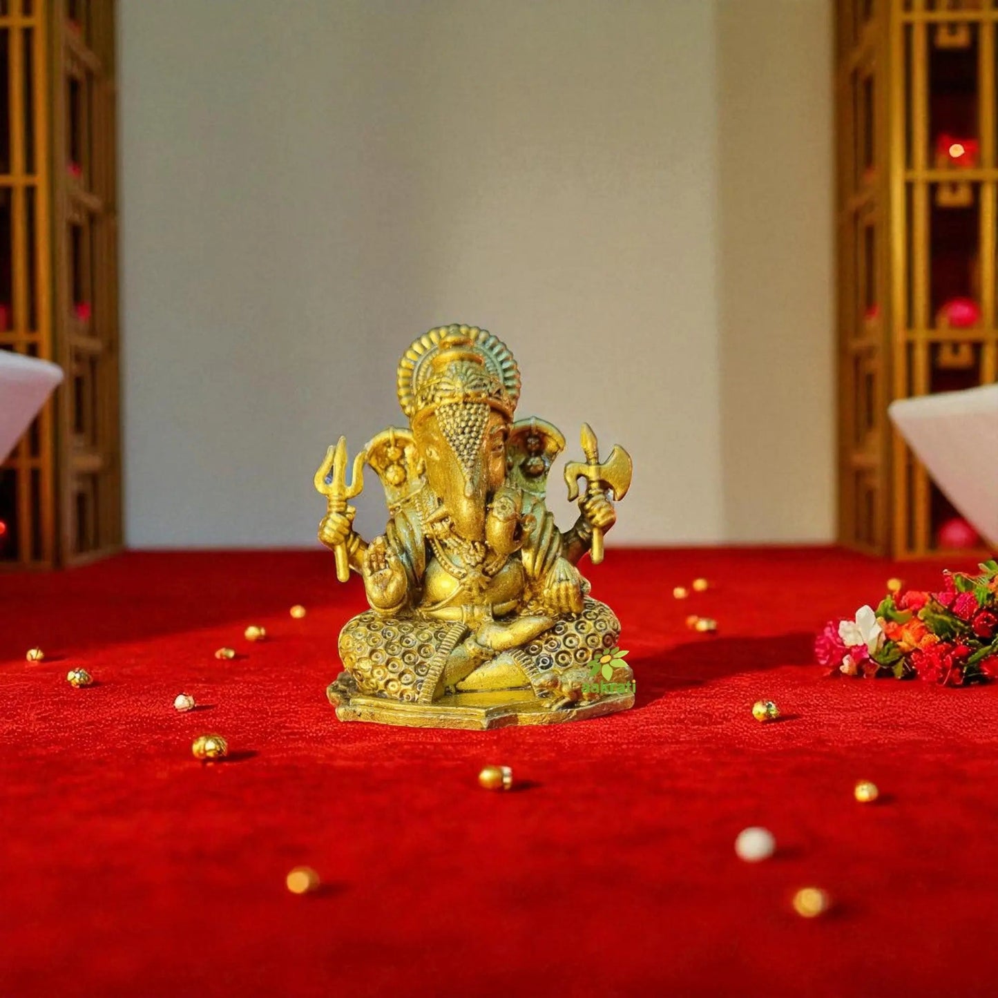 Ganesh Murti in Brass for Puja Room | Home Temple Decor & Religious Gift Item | Light Weighted Brass Ganesh Statue (Yellow, 2.5 Inch)
