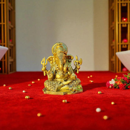 Ganesh Murti in Brass for Puja Room | Home Temple Decor & Religious Gift Item | Light Weighted Brass Ganesh Statue (Yellow, 2.5 Inch)