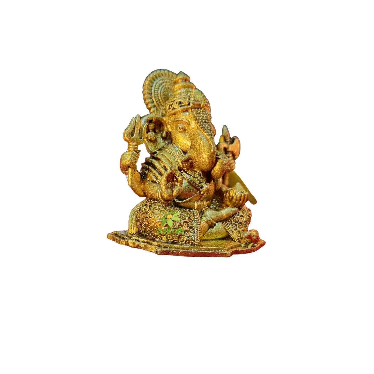 Ganesh Murti in Brass for Puja Room | Home Temple Decor & Religious Gift Item | Light Weighted Brass Ganesh Statue (Yellow, 2.5 Inch)