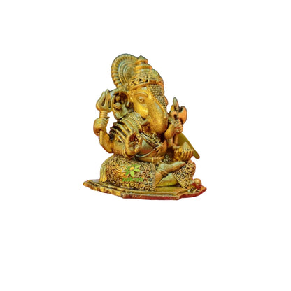 Ganesh Murti in Brass for Puja Room | Home Temple Decor & Religious Gift Item | Light Weighted Brass Ganesh Statue (Yellow, 2.5 Inch)