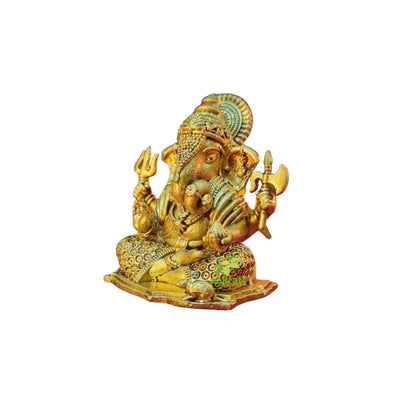 Ganesh Murti in Brass for Puja Room | Home Temple Decor & Religious Gift Item | Light Weighted Brass Ganesh Statue (Yellow, 2.5 Inch)