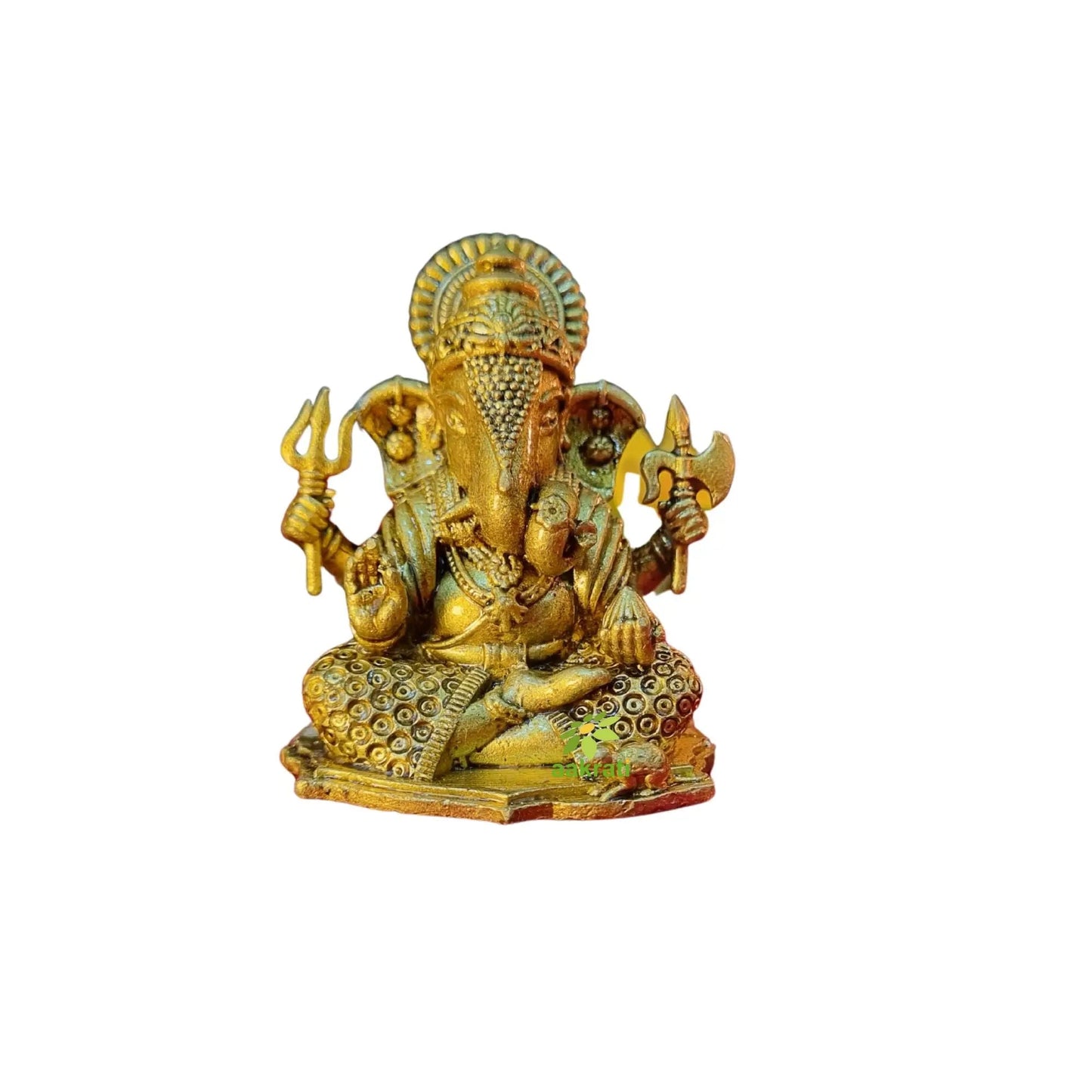 Ganesh Murti in Brass for Puja Room | Home Temple Decor & Religious Gift Item | Light Weighted Brass Ganesh Statue (Yellow, 2.5 Inch)