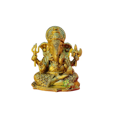 Ganesh Murti in Brass for Puja Room | Home Temple Decor & Religious Gift Item | Light Weighted Brass Ganesh Statue (Yellow, 2.5 Inch)