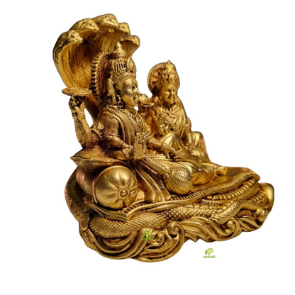 Light Weighted Brass Vishnu Laxmi Idol for Temple | Traditional Puja Murti for Home & Office | Spiritual Decor for Mandir & Gifting (Yellow, 2 Inch)