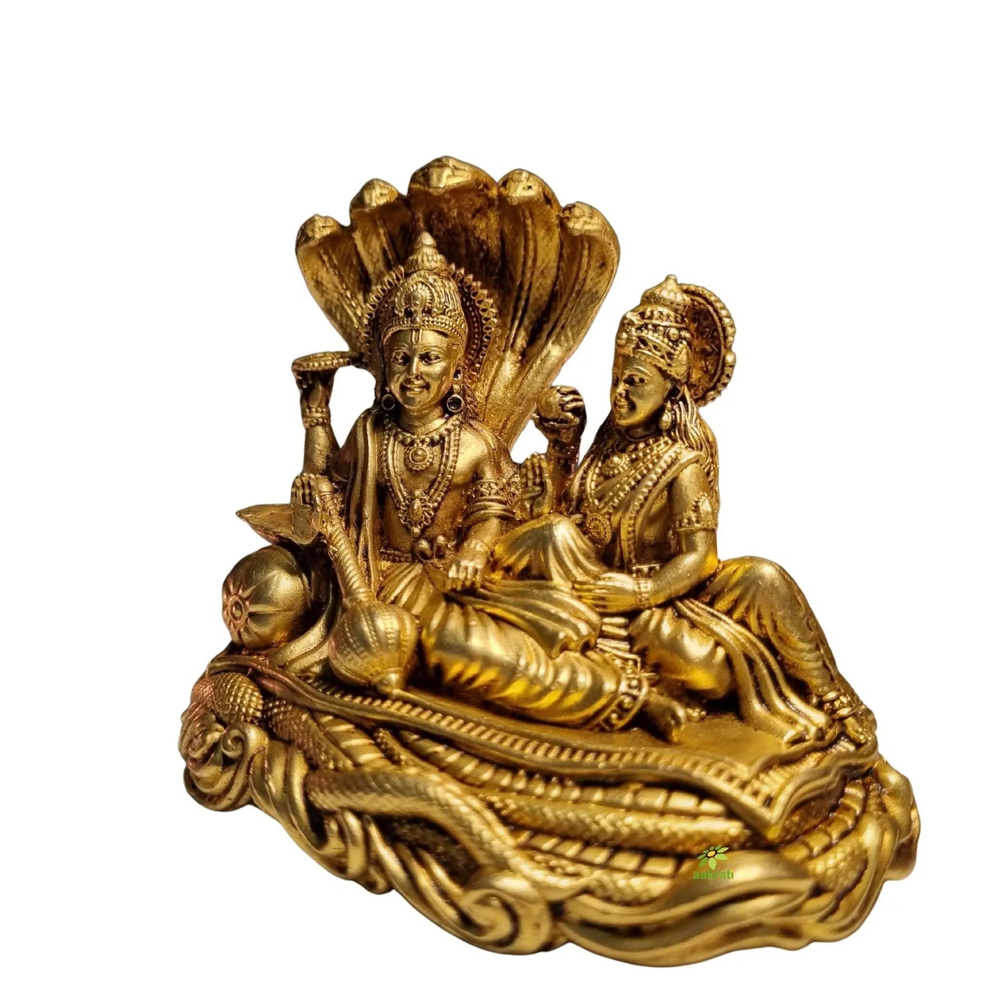 Light Weighted Brass Vishnu Laxmi Idol for Temple | Traditional Puja Murti for Home & Office | Spiritual Decor for Mandir & Gifting (Yellow, 2 Inch)