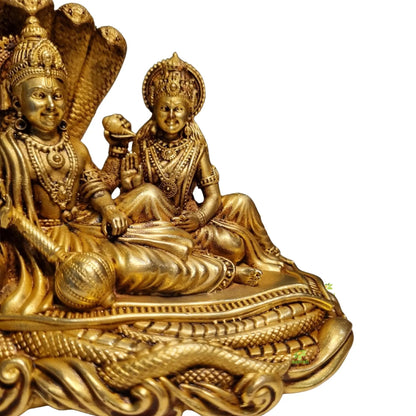Pure Brass Vishnu Laxmi Murti | Hindu Temple Idol for Daily Puja & Rituals | Traditional Puja Murti for Home & Office (Yellow, 4.2 Inch)