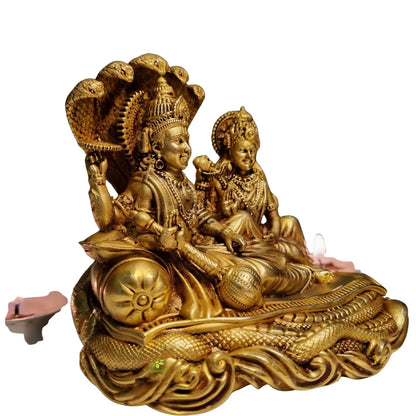 Pure Brass Vishnu Laxmi Murti | Hindu Temple Idol for Daily Puja & Rituals | Traditional Puja Murti for Home & Office (Yellow, 4.2 Inch)