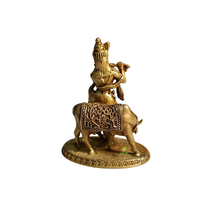 Pure Brass Krishna Idol for Temple | Handcrafted Murti for Puja & Home Mandir | Light Weighted Brass Krishna Murti for Mandir (Yellow, 3 Inch)
