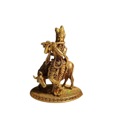 Pure Brass Krishna Idol for Temple | Handcrafted Murti for Puja & Home Mandir | Light Weighted Brass Krishna Murti for Mandir (Yellow, 3 Inch)