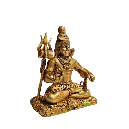 Brass Mahadev Idol for Mandir | Shiva Statue for Meditation & Rituals | Hindu God Mahadev Idol for Spiritual Decor (Yellow, 3 Inch)