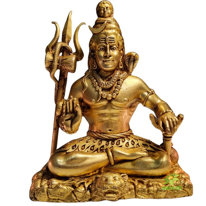 Pure Brass Lord Shiva Idol for Temple | Mahadev Murti for Home Puja & Mandir Decor | Hindu God Mahadev Idol for Spiritual Decor (Yellow, 4.2 Inch)