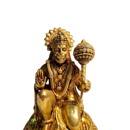 Pure Brass Hanuman Idol for Temple | Bajrangbali Murti for Home Puja & Mandir Decor | Traditional Puja Idol for Daily Rituals (Yellow, 3.5 Inch)