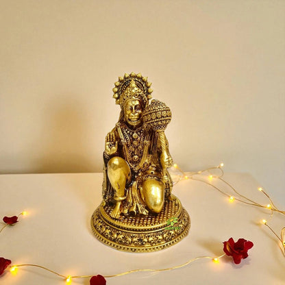 Pure Brass Hanuman Idol for Temple | Bajrangbali Murti for Home Puja & Mandir Decor | Traditional Puja Idol for Daily Rituals (Yellow, 4 Inch)