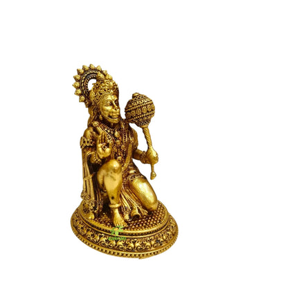 Pure Brass Hanuman Idol for Temple | Bajrangbali Murti for Home Puja & Mandir Decor | Traditional Puja Idol for Daily Rituals (Yellow, 4 Inch)