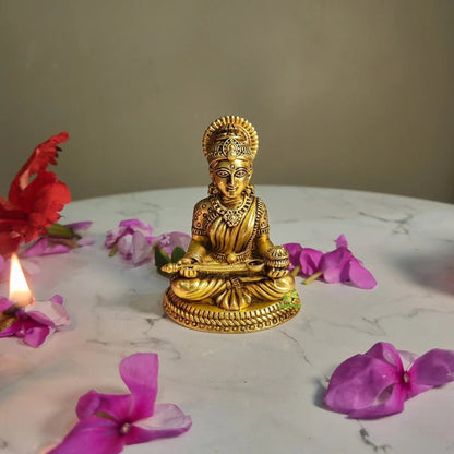 Pure Brass Goddess Annapurna Idol for Temple | Devi Murti for Home Puja & Mandir Decor | Religious Statue for Kitchen & Mandir (Yellow, 3 Inch)