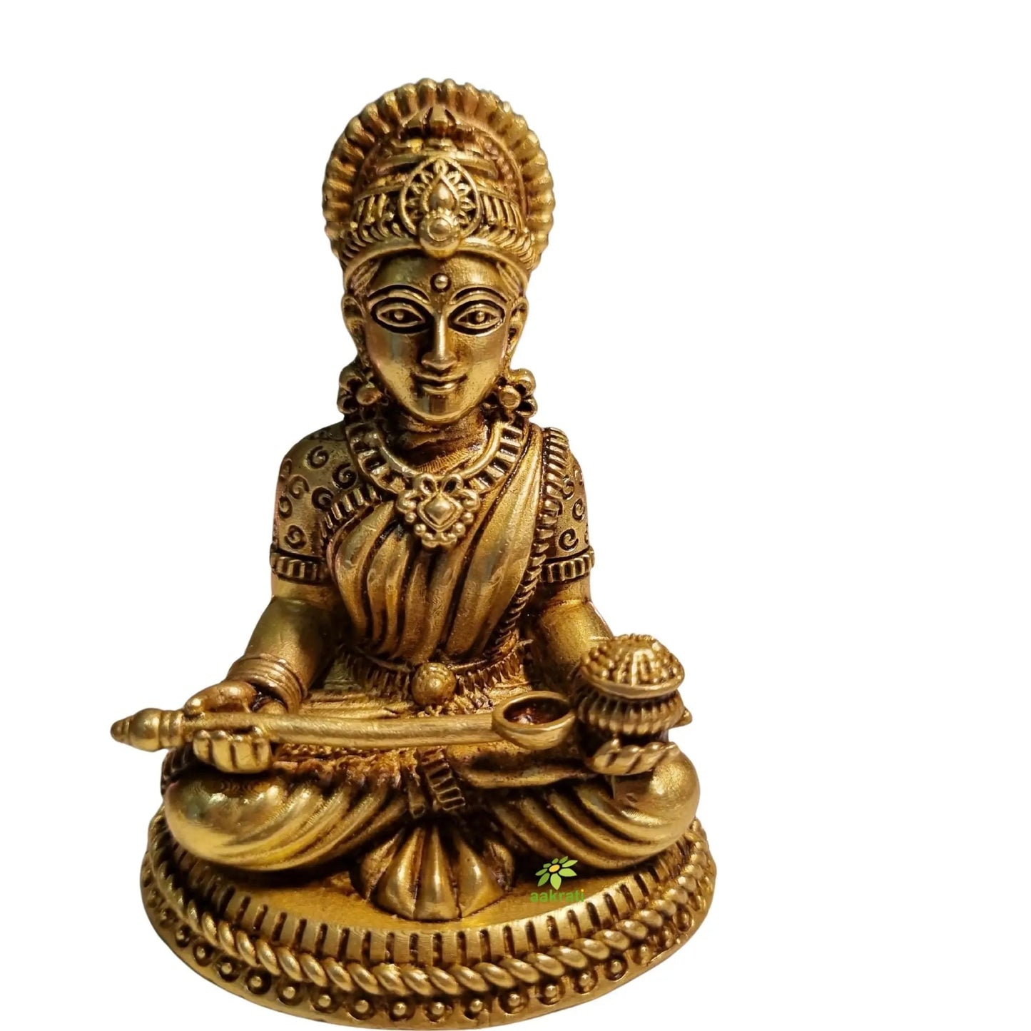 Pure Brass Goddess Annapurna Idol for Temple | Devi Murti for Home Puja & Mandir Decor | Religious Statue for Kitchen & Mandir (Yellow, 3 Inch)
