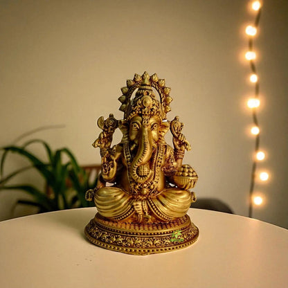 Handcrafted Brass Ganesh Idol | Antique Finish Ganesha Statue for Home Decor & Pooja | Brass Lord Ganesha Idol (Yellow, 3 Inch)