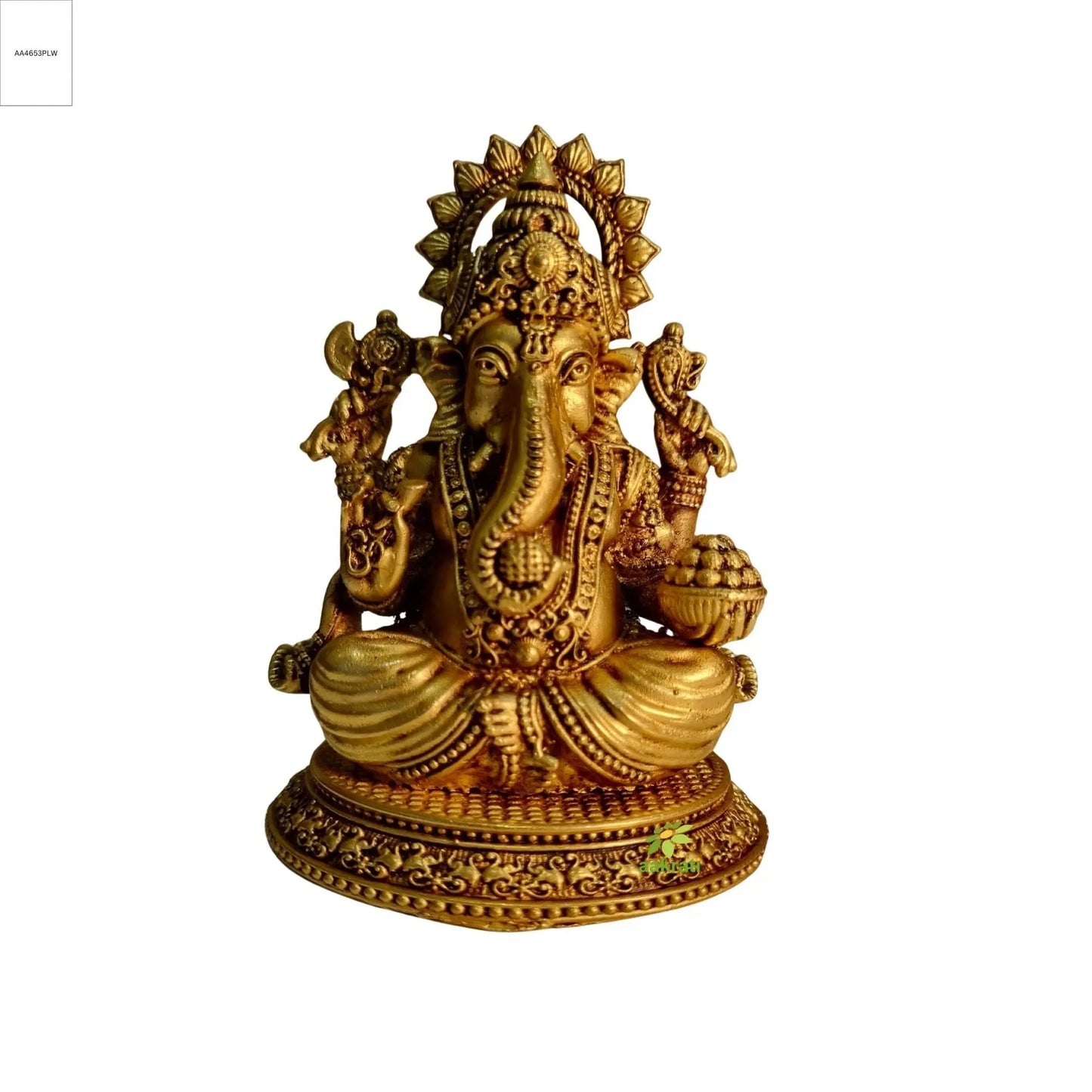 Handcrafted Brass Ganesh Idol | Antique Finish Ganesha Statue for Home Decor & Pooja | Brass Lord Ganesha Idol (Yellow, 3 Inch)