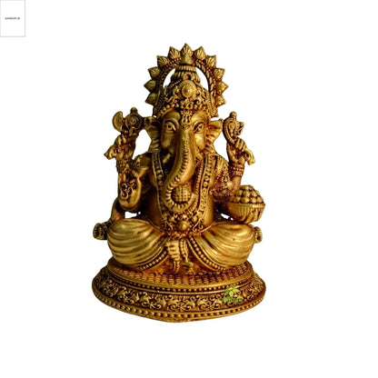 Handcrafted Brass Ganesh Idol | Antique Finish Ganesha Statue for Home Decor & Pooja | Brass Lord Ganesha Idol (Yellow, 3 Inch)