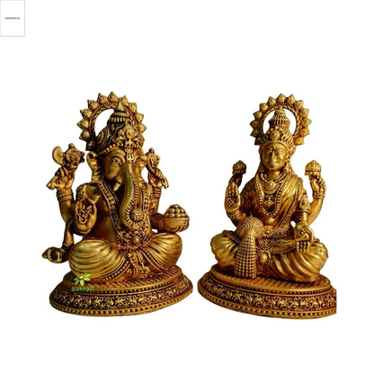 Pure Brass Laxmi Ganesh Murti | Decorative Idol for Temple & Festive Gifting | Light Weighted Lakshmi Ganesh Brass Idol Set (Yellow, 3 Inch)