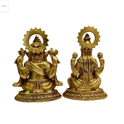 Pure Brass Laxmi Ganesh Murti | Decorative Idol for Temple & Festive Gifting | Light Weighted Lakshmi Ganesh Brass Idol Set (Yellow, 3 Inch)