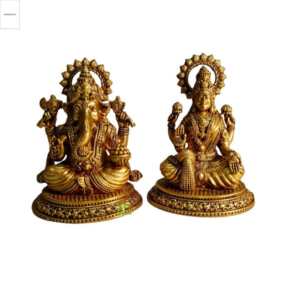 Pure Brass Laxmi Ganesh Murti | Decorative Idol for Temple & Festive Gifting | Light Weighted Lakshmi Ganesh Brass Idol Set (Yellow, 3 Inch)