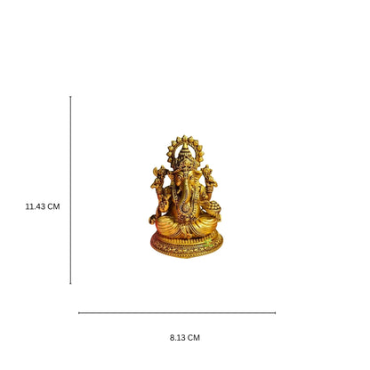 Decorative Brass Ganapati Statue | Ethnic Hindu God Figurine for Diwali & Daily Pooja | Brass Vinayaka Idol (Yellow, 4.5 Inch)