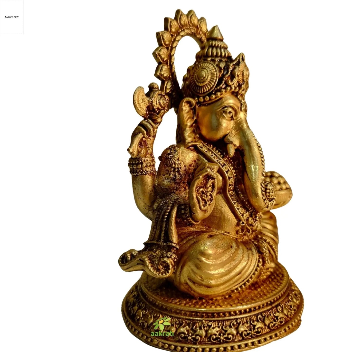 Decorative Brass Ganapati Statue | Ethnic Hindu God Figurine for Diwali & Daily Pooja | Brass Vinayaka Idol (Yellow, 4.5 Inch)