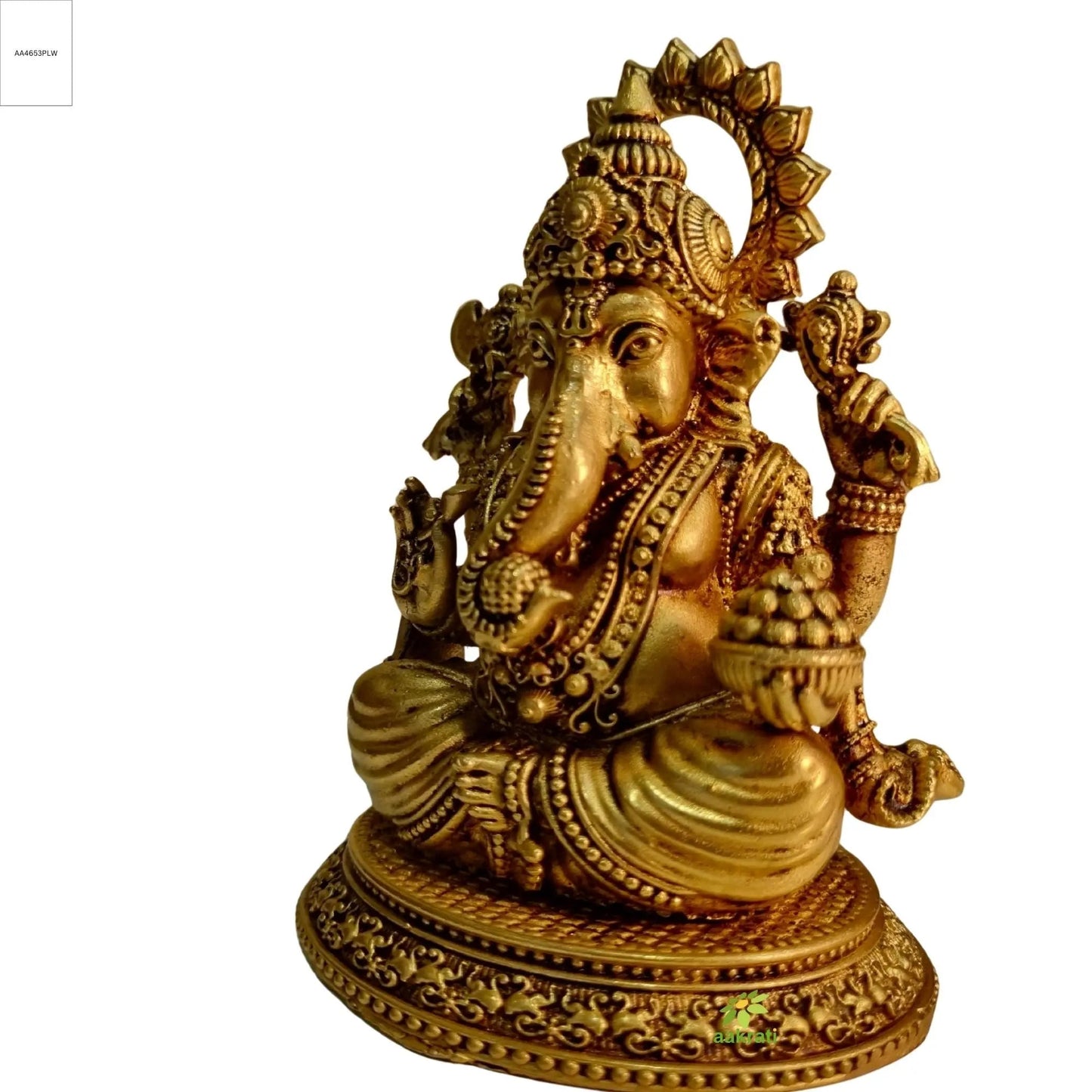 Decorative Brass Ganapati Statue | Ethnic Hindu God Figurine for Diwali & Daily Pooja | Brass Vinayaka Idol (Yellow, 4.5 Inch)
