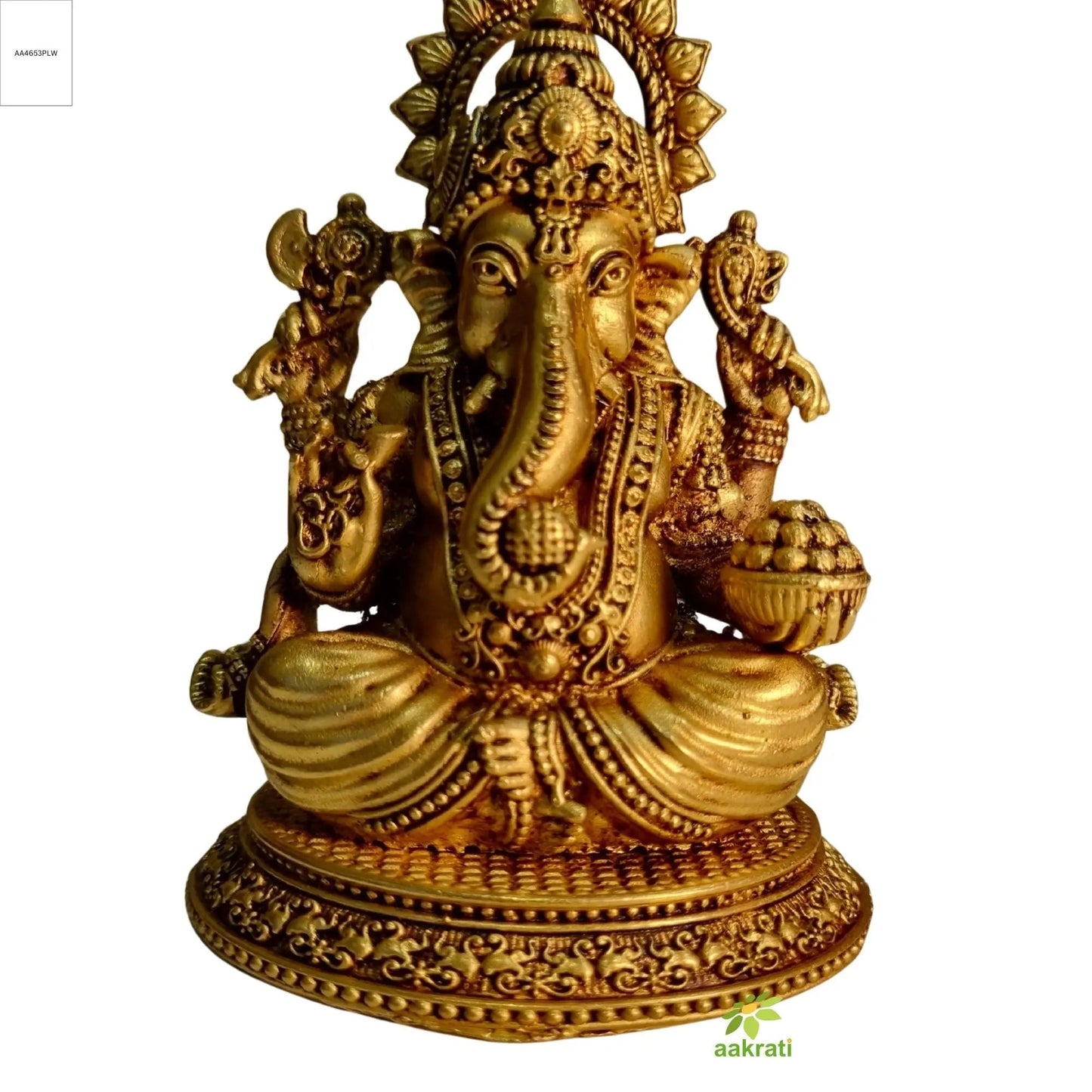 Decorative Brass Ganapati Statue | Ethnic Hindu God Figurine for Diwali & Daily Pooja | Brass Vinayaka Idol (Yellow, 4.5 Inch)