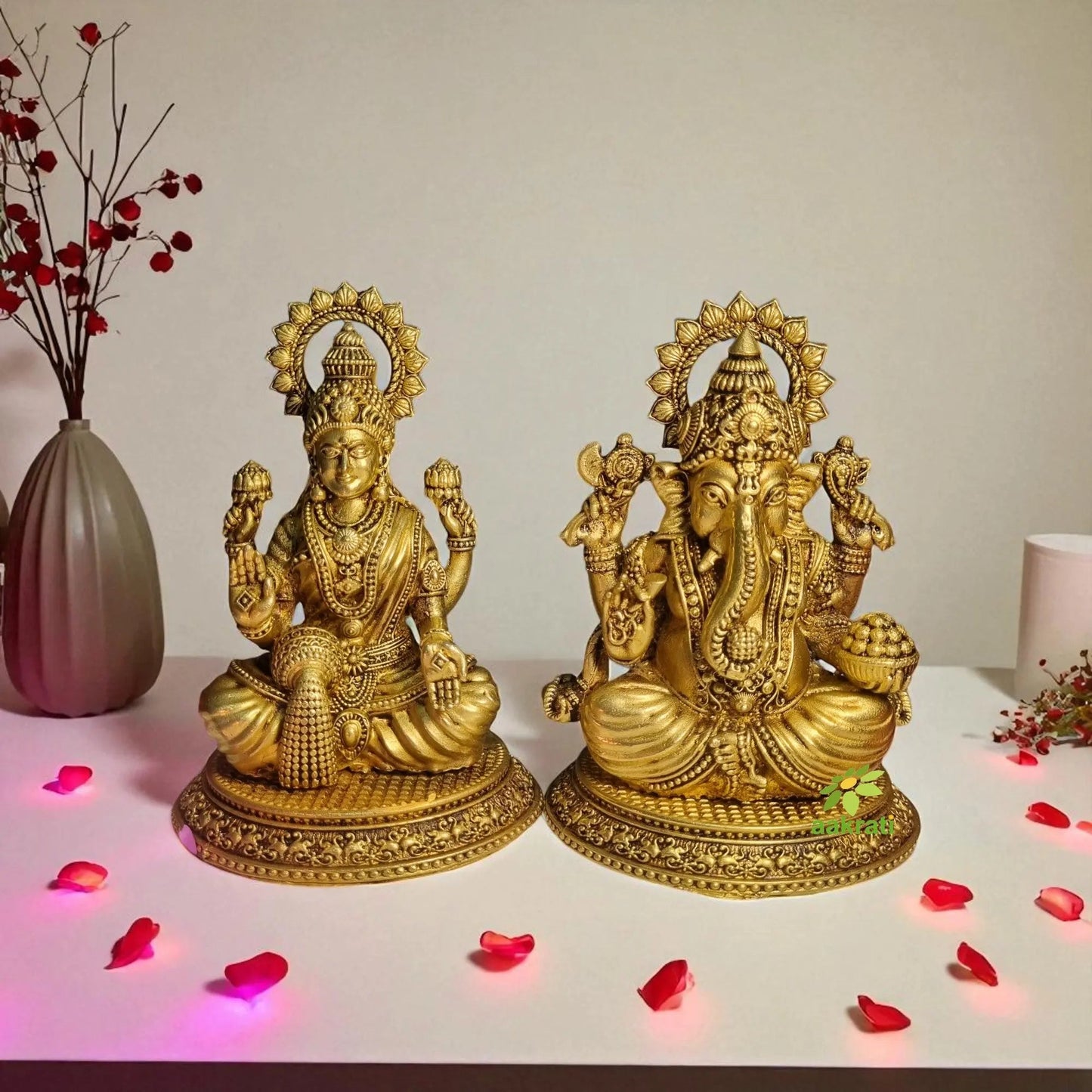 Diwali Pooja Combo – Brass Lakshmi Ganesh Statue, Temple Bell & Diya | Festival Gift Set