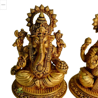 Light Weighted Lakshmi Ganesh Brass Idol Set | Temple Decor Statue for Daily Worship & Festivities | Temple Decor Statue for Daily Worship & Festivities (Yellow, 4.5 Inch)