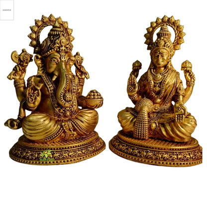 Light Weighted Lakshmi Ganesh Brass Idol Set | Temple Decor Statue for Daily Worship & Festivities | Temple Decor Statue for Daily Worship & Festivities (Yellow, 4.5 Inch)
