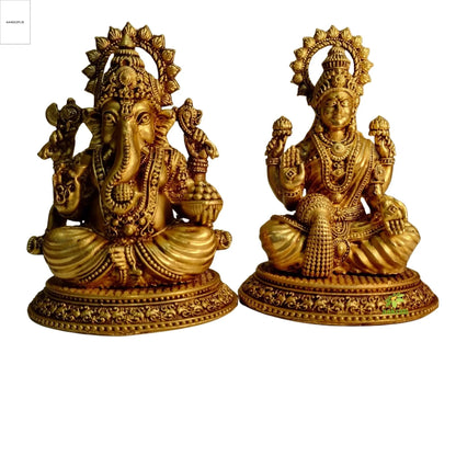 Light Weighted Lakshmi Ganesh Brass Idol Set | Temple Decor Statue for Daily Worship & Festivities | Temple Decor Statue for Daily Worship & Festivities (Yellow, 4.5 Inch)