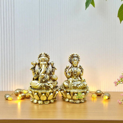 Light Weighted Lakshmi Ganesh Idol Set in Brass | Hindu Puja Murti for Home Temple & Gifting | Temple Statue for Diwali & Rituals (Yellow, 3 Inch)